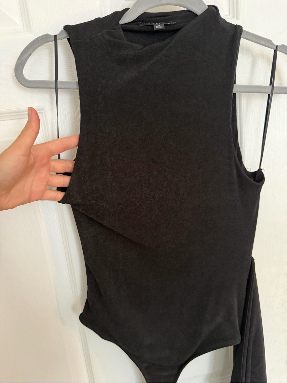 JLUXLABEL Black Asymmetric Draped High-Slit Midi Wrap Dress - Picture 6 of 6